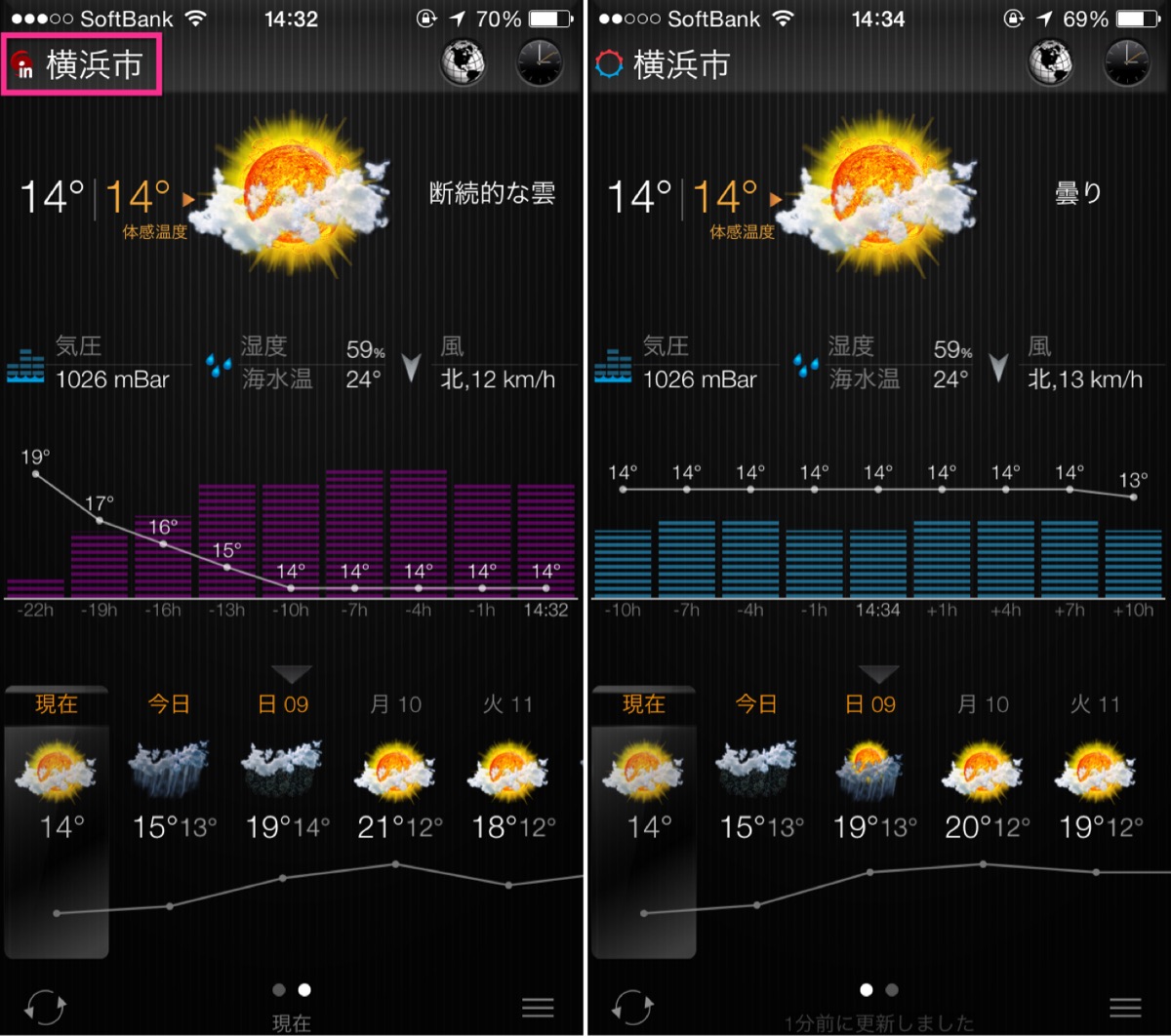 「eweatherhd」iPhoneの天気アプリ